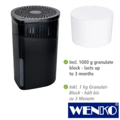 WENKO Raumentfeuchter Drop Schwarz 1000 g, 2er Set, für Räume bis ca. 80m³