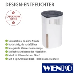 WENKO Raumentfeuchter Drop Weiß 1000 g, senkt die Luftfeuchtigkeit