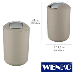 WENKO Schwingdeckeleimer Brasil Taupe L, 6,5 Liter