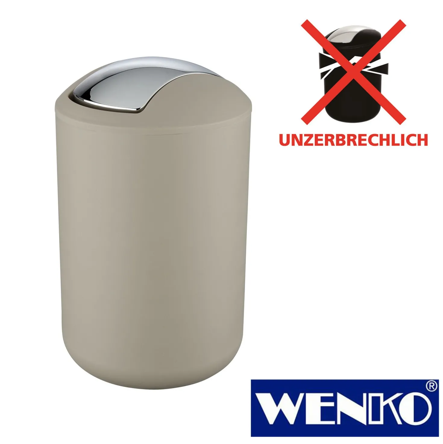 WENKO Schwingdeckeleimer Brasil Taupe L, 6,5 Liter