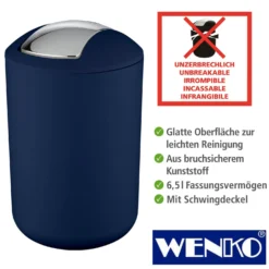 WENKO Schwingdeckeleimer Brasil Dunkelblau L, 6,5 Liter