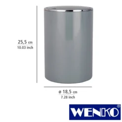 WENKO Schwingdeckeleimer Inca Grey, hochwertiger Kunststoff, 5 Liter