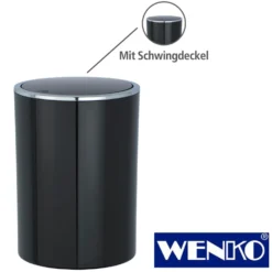 WENKO Schwingdeckeleimer Inca Black, hochwertiger Kunststoff, 5 Liter