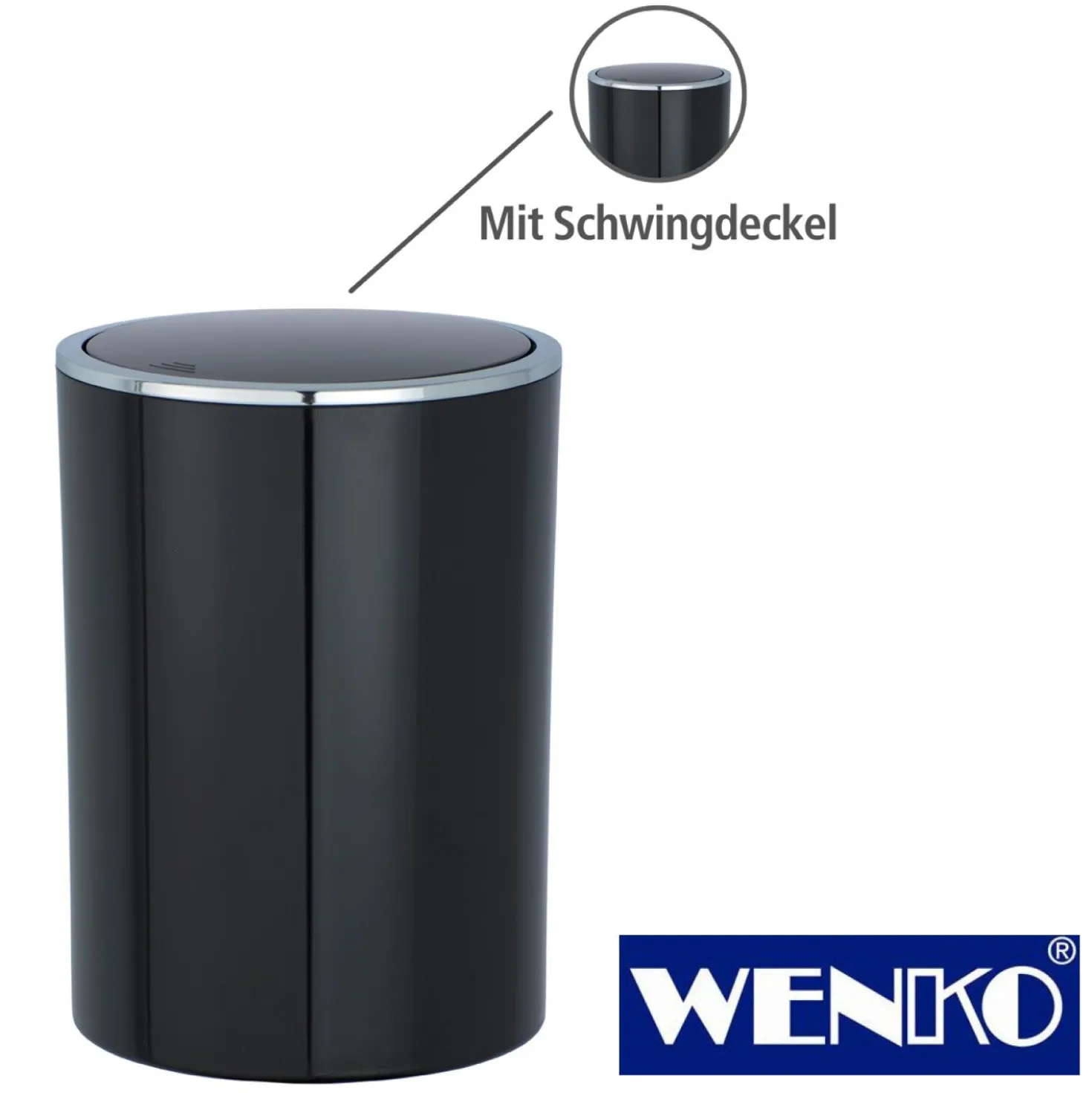 WENKO Schwingdeckeleimer Inca Black, hochwertiger Kunststoff, 5 Liter