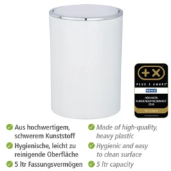 WENKO Schwingdeckeleimer Mod. Inca White, hochwertiger Kunststoff, 5 Liter