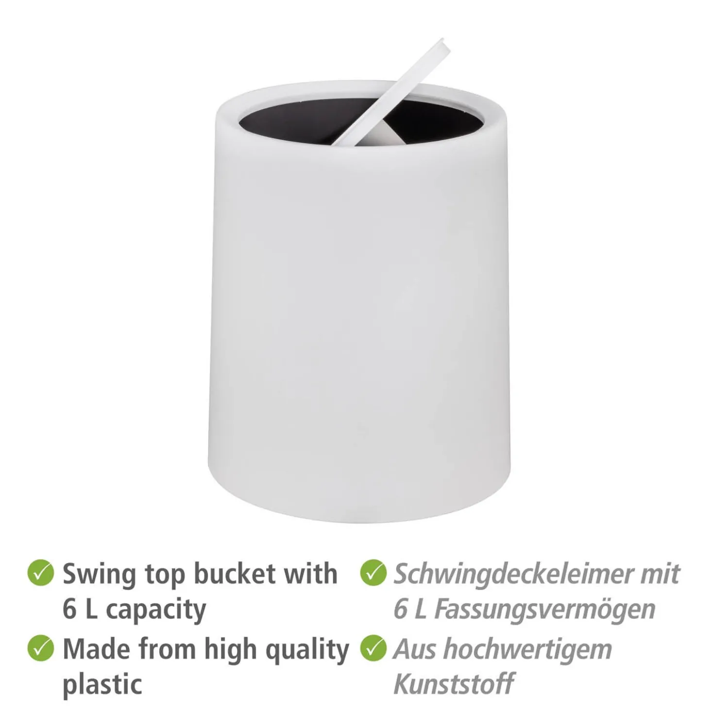 WENKO Schwingdeckeleimer Mod. Atri Weiß, Fassungsvermögen: 6 Liter