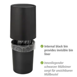 WENKO Schwingdeckeleimer Mod. Atri Schwarz, Fassungsvermögen: 6 Liter