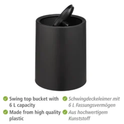 WENKO Schwingdeckeleimer Mod. Atri Schwarz, Fassungsvermögen: 6 Liter