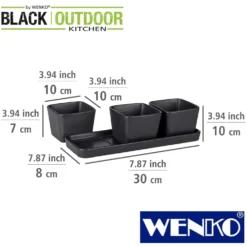 WENKO Snack & Dip Schalen Set Schwarz matt, Tablett mit 3 x 300 ml Schalen