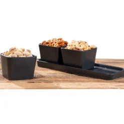 WENKO Snack & Dip Schalen Set Schwarz matt, Tablett mit 3 x 300 ml Schalen