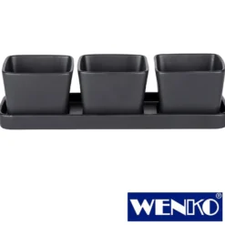WENKO Snack & Dip Schalen Set Schwarz matt, Tablett mit 3 x 300 ml Schalen