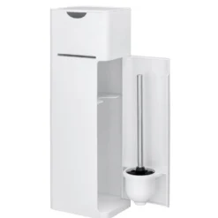 WENKO Stand WC-Garnitur Mod. Imon 6 in 1 Weiß matt, integrierter Toilettenpapierhalter, WC-Bürstenhalter