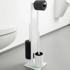 WENKO Stand WC-Garnitur Mod. Rivalta Weiß, integrierter Toilettenpapierhalter und WC-Bürstenhalter