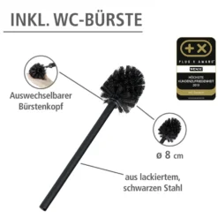 WENKO Stand WC-Garnitur Mod. Rivalta Schwarz matt, integrierter Toilettenpapierhalter und WC-Bürstenhalter