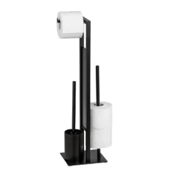 WENKO Stand WC-Garnitur Mod. Rivalta Schwarz matt, integrierter Toilettenpapierhalter und WC-Bürstenhalter