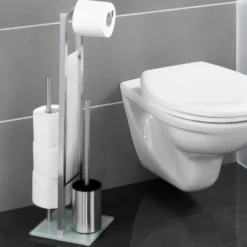 WENKO Stand WC-Garnitur Mod. Rivalta Edelstahl Matt, integrierter Toilettenpapierhalter