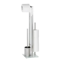 WENKO Stand WC-Garnitur Mod. Rivalta Edelstahl Matt, integrierter Toilettenpapierhalter