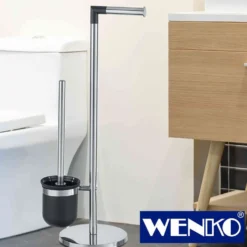 WENKO Stand WC-Garnitur Parus Edelstahl glänzend, 2in1 Kombination aus glänzendem Edelstahl