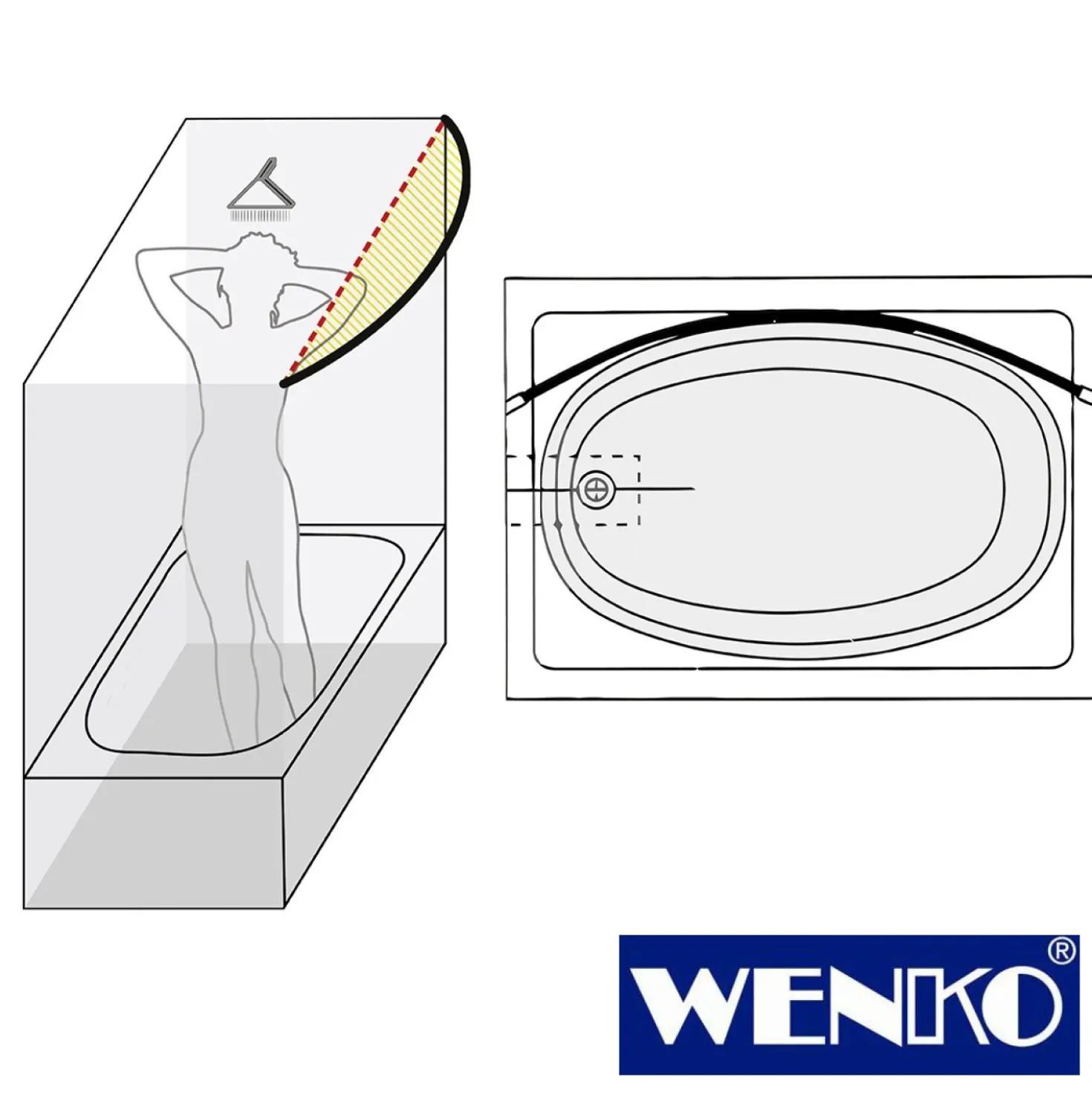 WENKO Teleskop-Badewannenstange bogenförmig Chrom, 110 - 200 cm