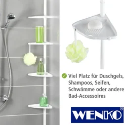 WENKO Teleskop Duschecke Compact Weiß, mit 4 Ablagen