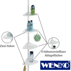 WENKO Teleskop Duschecke Compact Weiß, mit 4 Ablagen