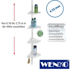 WENKO Teleskop Duschecke Compact Weiß, mit 4 Ablagen