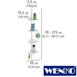 WENKO Teleskop Duschecke Compact Weiß, mit 4 Ablagen