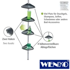 WENKO Teleskop Duschecke Compact Silber, mit 4 Ablagen