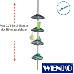 WENKO Teleskop Duschecke Compact Silber, mit 4 Ablagen