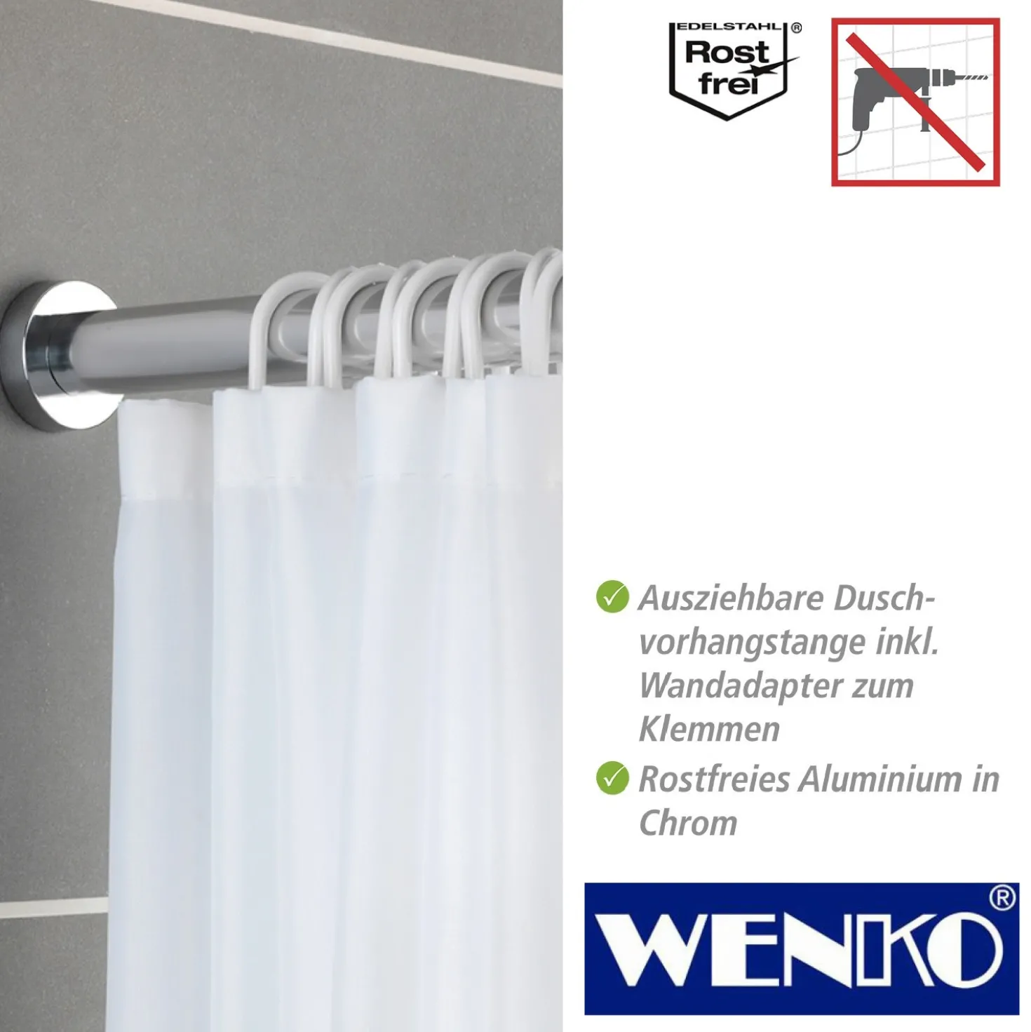 WENKO Teleskop-Duschstange "Luz" 70 - 115 cm aus Edelstahl