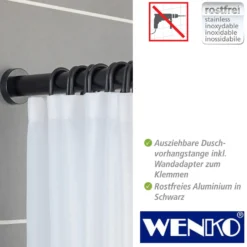WENKO Teleskop-Duschstange "Luz" 70 - 115 cm schwarz aus Aluminium