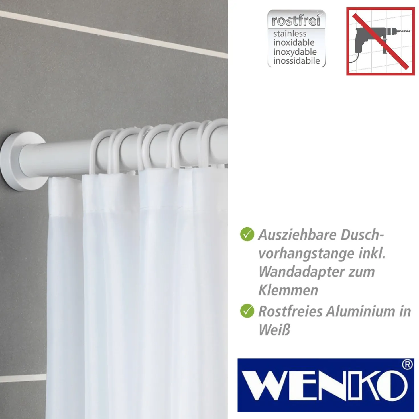 WENKO Teleskop-Duschstange "Luz" 70 - 115 cm weiß aus Aluminium
