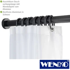 WENKO Teleskop-Duschstange "Luz" 110 - 185 cm schwarz aus Aluminium