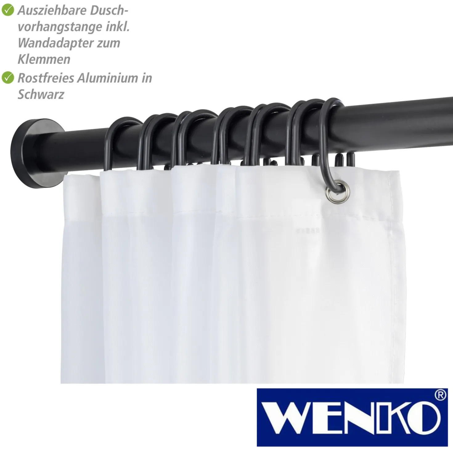 WENKO Teleskop-Duschstange "Luz" 110 - 185 cm schwarz aus Aluminium