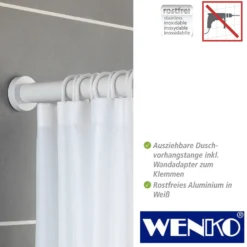 WENKO Teleskop-Duschstange Luz 110 - 185 cm, Weiß, Ausziehbare Duschvorhangstange aus rostfreiem Aluminium