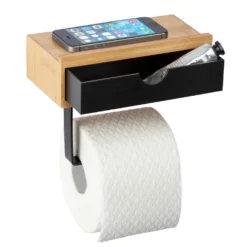 WENKO Toilettenpapierrollenhalter mit Schublade Mod. Bambusa, zur Wandmontage