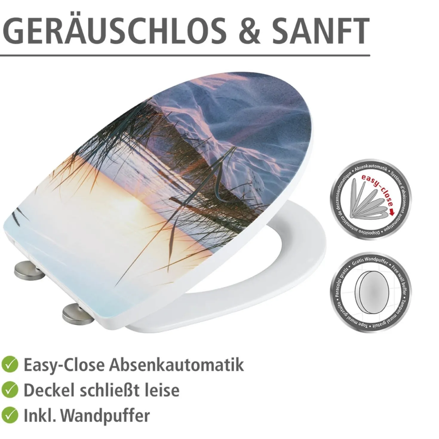 WENKO Toilettensitz Mod. Baltic Hochglanz, WC-Sitz mit Absenkautomatik, Schnellbefestigung