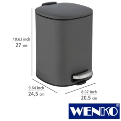 WENKO Treteimer Alassio, Grau 5 L, Easy-Close Absenkautomtik