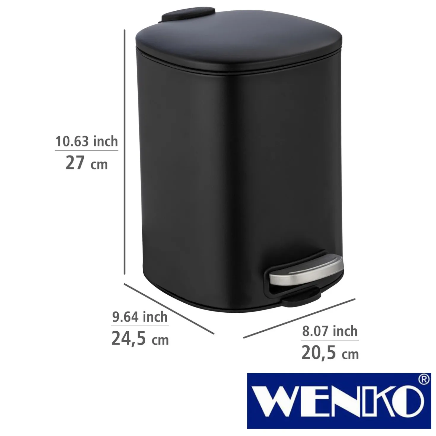 WENKO Treteimer Alassio, Schwarz 5 L, Easy-Close Absenkautomtik