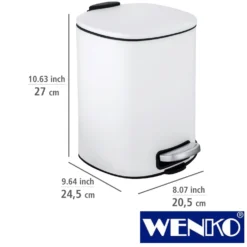 WENKO Treteimer Alassio, Weiß 5 L, Easy-Close Absenkautomtik