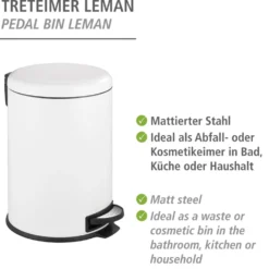WENKO Treteimer Mod. Leman Easy Close Weiß 20 L, mit herausnehmbarem Einsatz