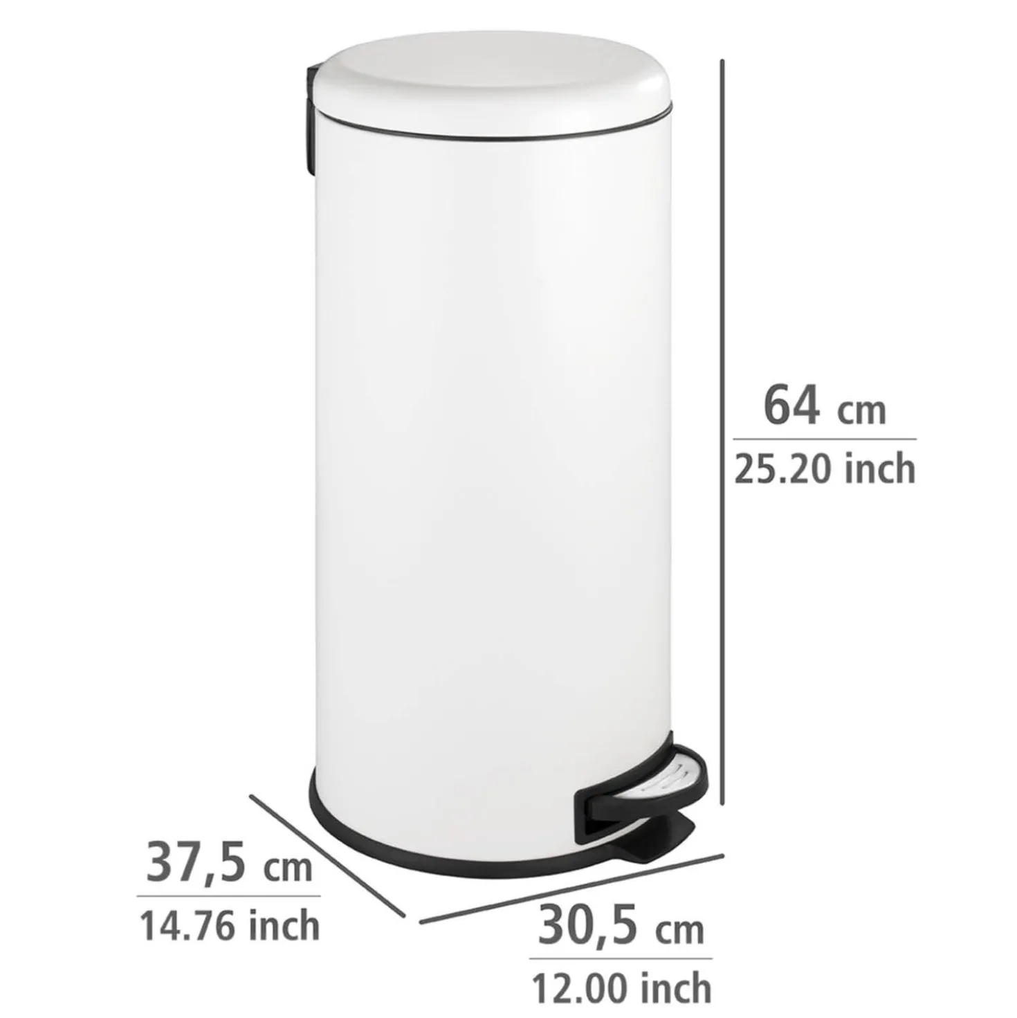 WENKO Treteimer Mod. Leman Easy Close Weiß 30 L, mit herausnehmbarem Einsatz