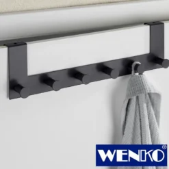 WENKO Türgarderobe Celano Schwarz, 6 Haken, für Türfalzstärken bis 2 cm