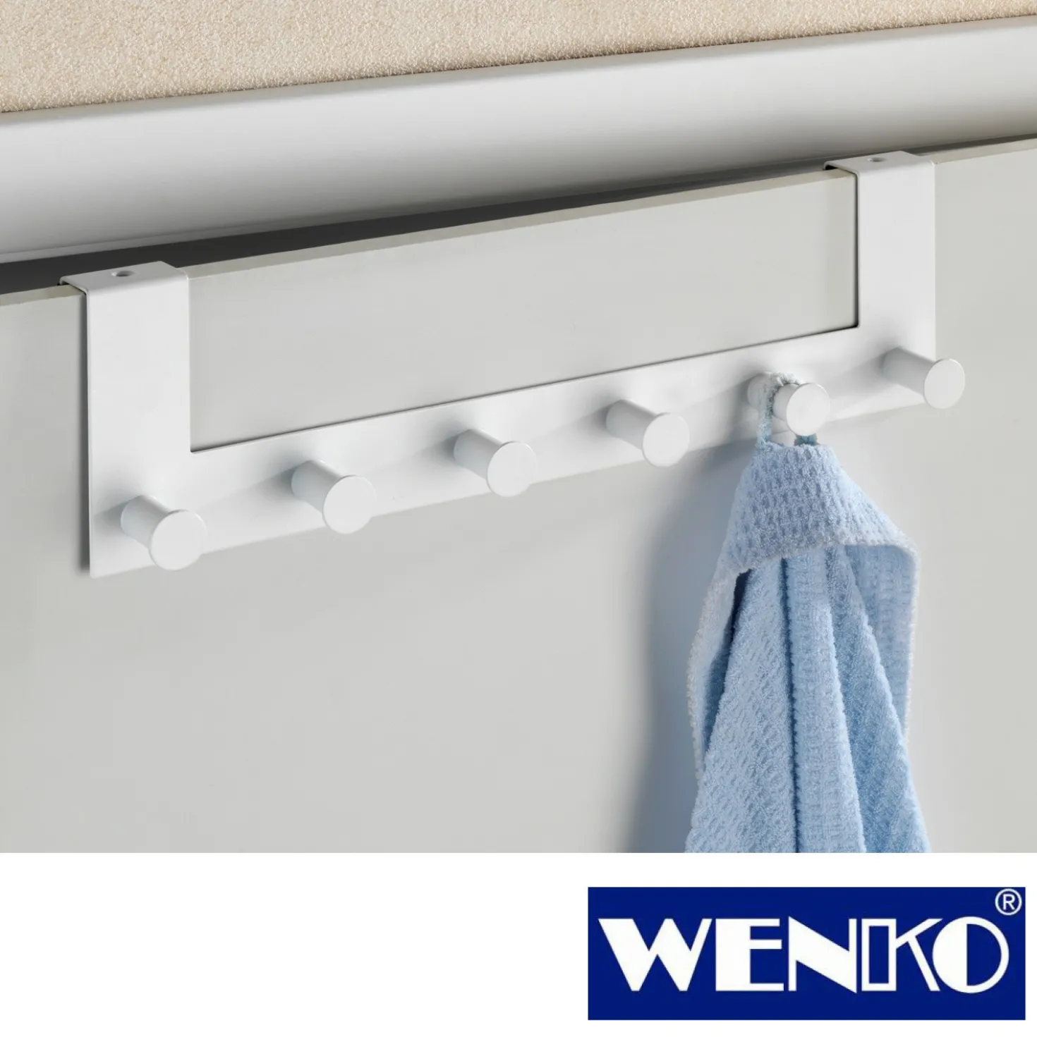 WENKO Türgarderobe Celano Weiß, 6 Haken, für Türfalzstärken bis 2 cm