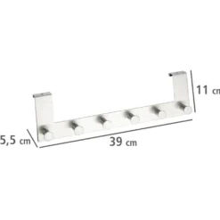 WENKO Türgarderobe Edelstahl Mod. Celano, 6 Haken, für Türfalzstärken bis 2 cm