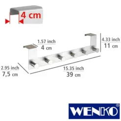 WENKO Türgarderobe Edelstahl Celano, 6 Haken, für Türfalzstärken bis 4 cm