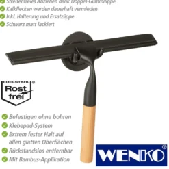 WENKO Turbo-Loc® Badezimmerwischer "Bambusa" aus Bambus und Edelstahl