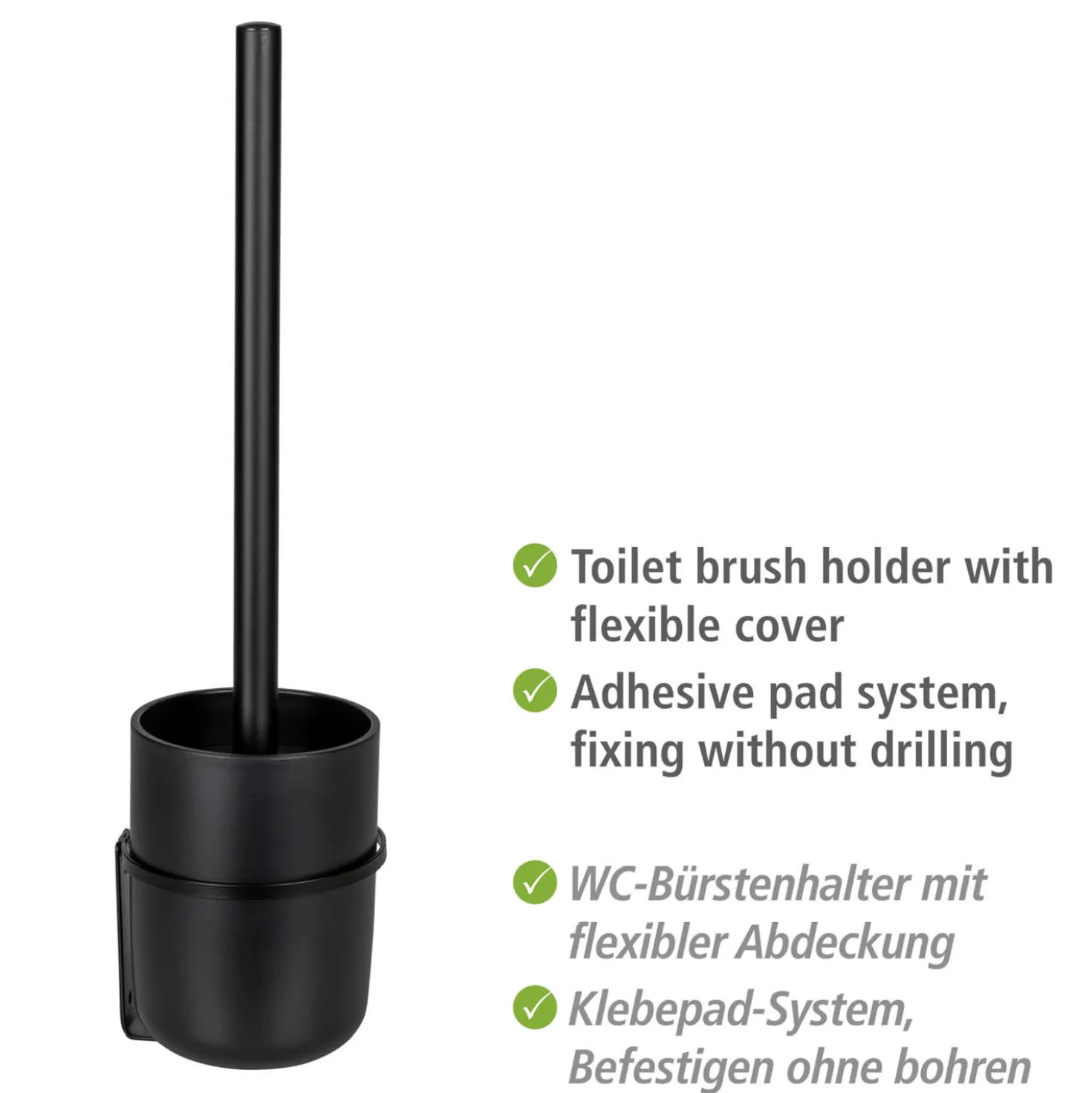 WENKO Turbo-Loc® WC-Garnitur Mod. Carpino Schwarz, Befestigen ohne Bohren