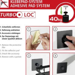 WENKO Turbo-Loc® WC-Garnitur Mod. Carpino Schwarz, Befestigen ohne Bohren