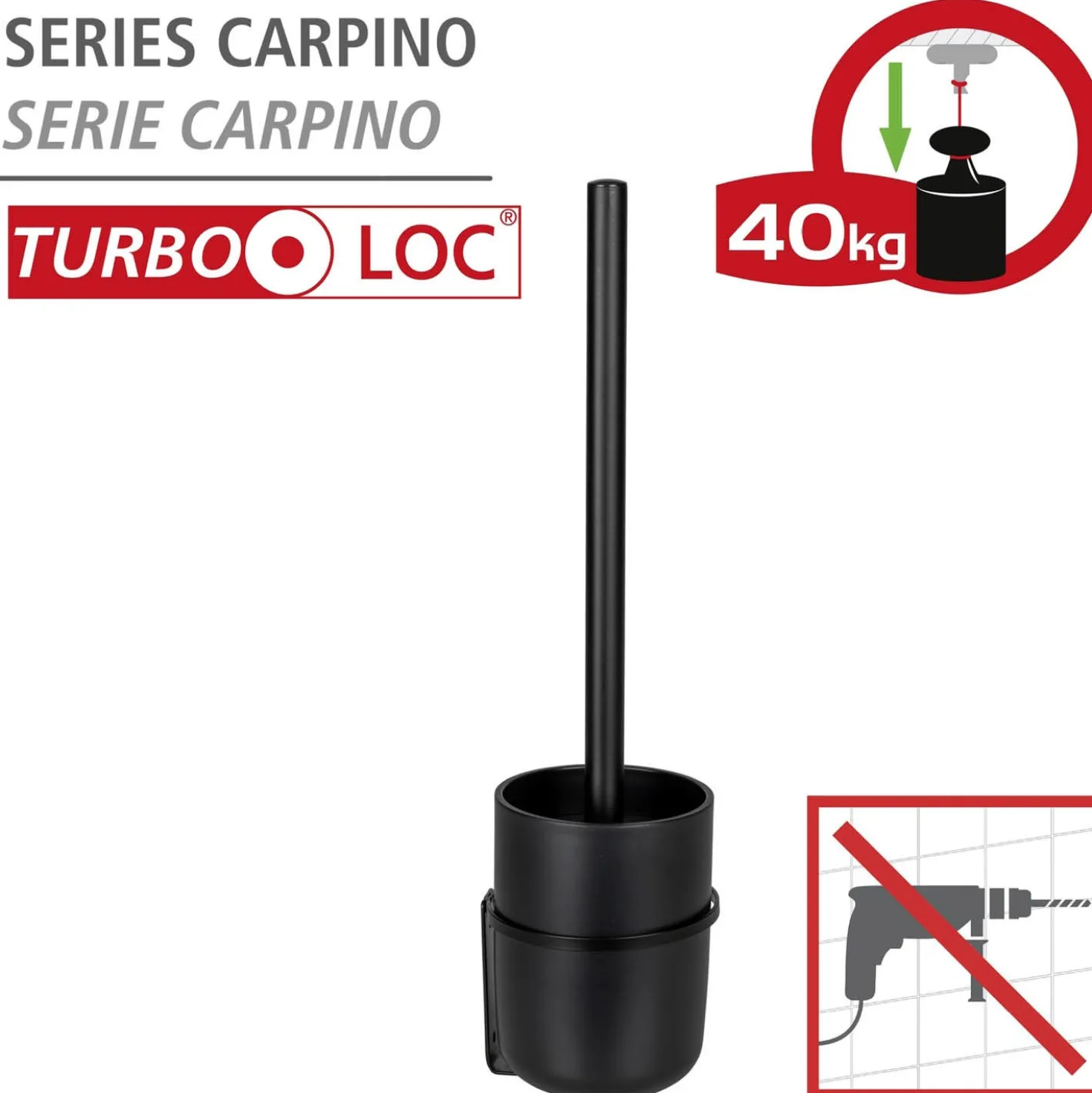WENKO Turbo-Loc® WC-Garnitur Mod. Carpino Schwarz, Befestigen ohne Bohren